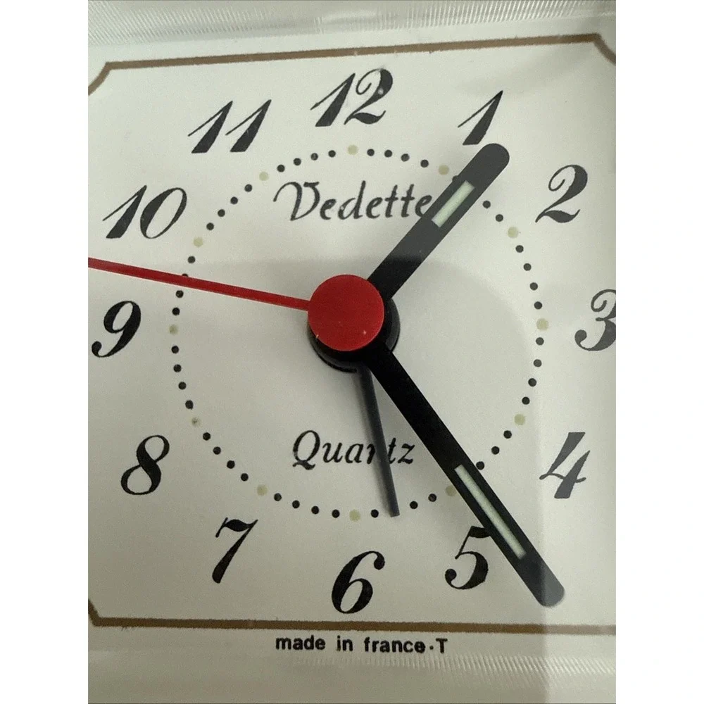 Vintage Quartz Travel Alarm Clock w/ Glow in Dark Numbers & Hands Vedette